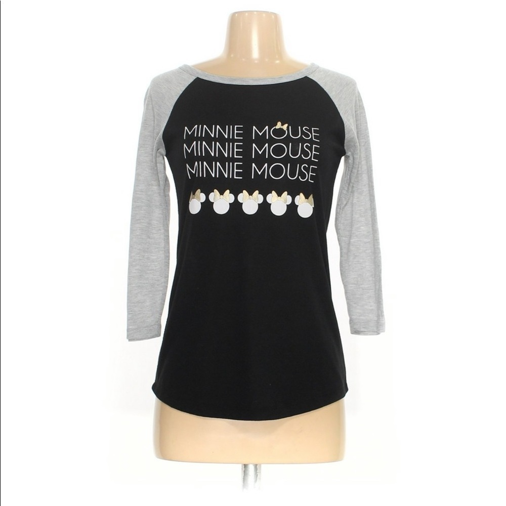 DISNEY Minnie Mouse Baseball T-Shirt Colorblock 3/4 Sleeve XS